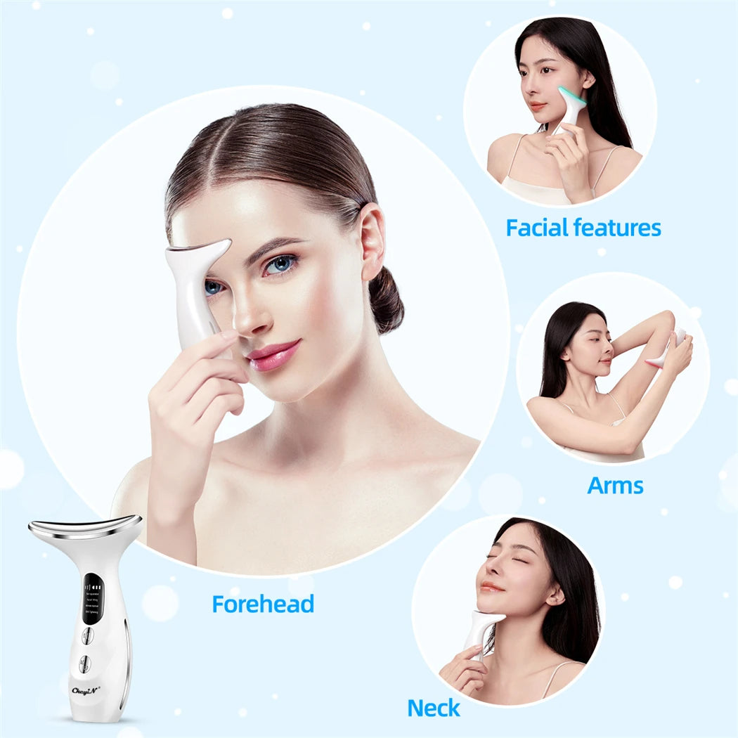 CkeyiN 4 Color Neck Beauty Device EMS Face Lifting Machine Double Chin Remover LED Anti Wrinkle Skin Tightening Facial Massager